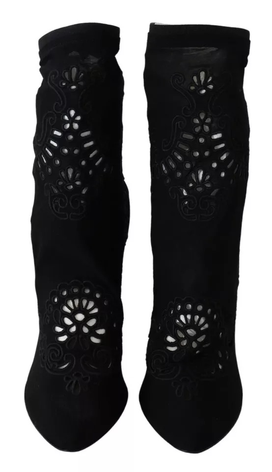 Dolce  Gabbana LaserCut Suede Boots Floral Pattern