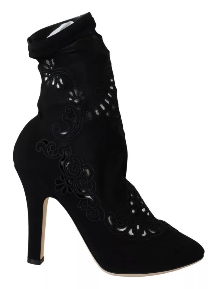 Dolce  Gabbana LaserCut Suede Boots Floral Pattern